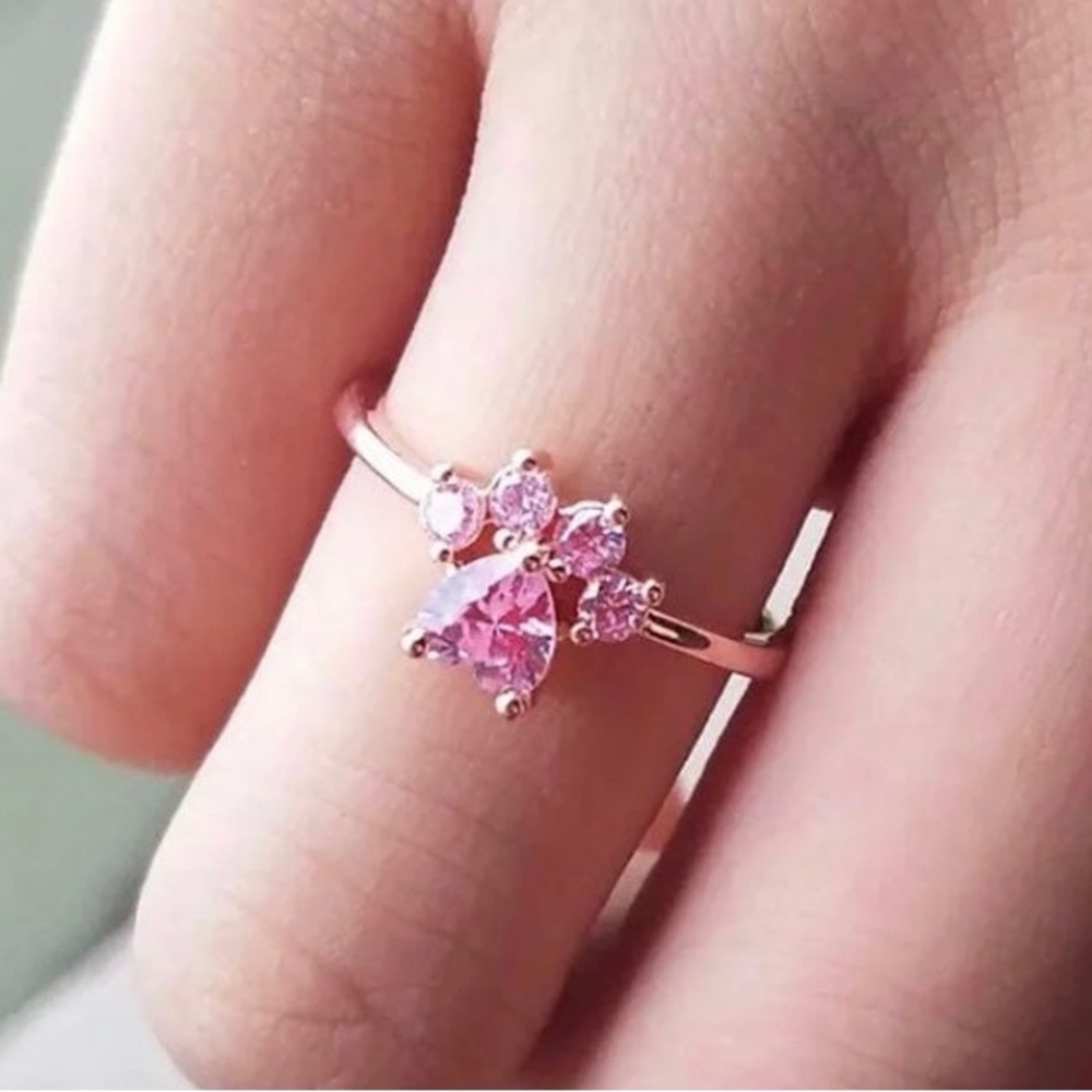 14K Rose Gold Heart Cut NATURAL Pink Sapphire Be-Loved Cats Paw Engagement Ring
